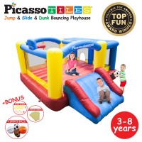 [Upgrade Version] PicassoTiles KC102 12' x 10' Inflatable Bouncer Jumping House, Slide and Dunk Playhouse Feature Basketball Rim, 4 Sports Balls, Extended Slider, Full Size Entry and Quick Setup   566033229
